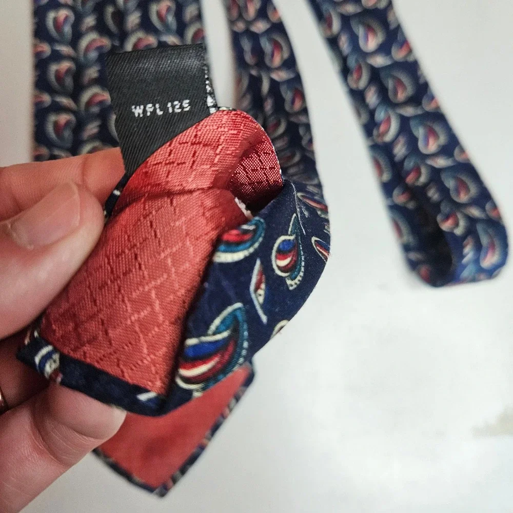 Christian Dior Monsieur Navy Blue Red Abstract Paisley Geometric Vintage Tie USA